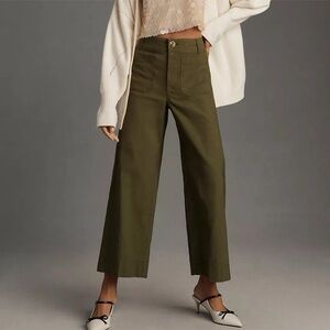 Anthropologie The Colette Cropped Wide Leg Olive Trousers
